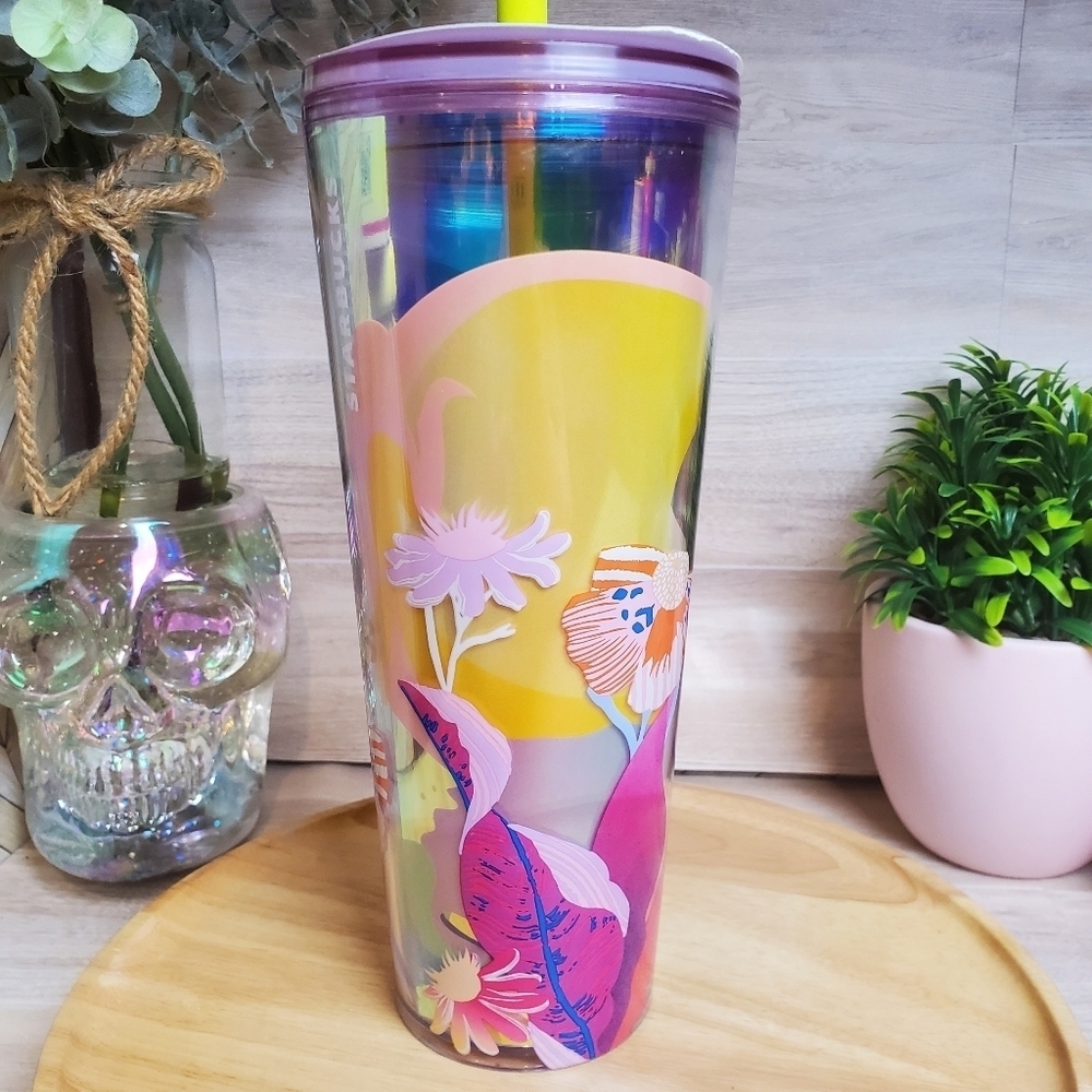 🌼NWT💐Starbucks Multicolor Summer 2024 Flower Field Straw Topper Tumbler - Picture 6 of 9